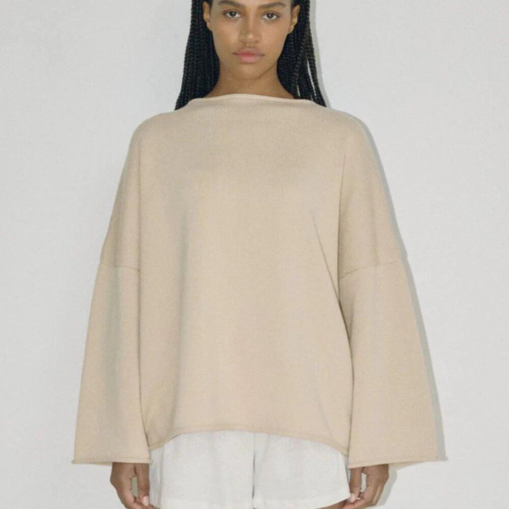 Boheme Goods Rolled Hem Knit Sweater Cream Neutral Size L Minimalist Cozy